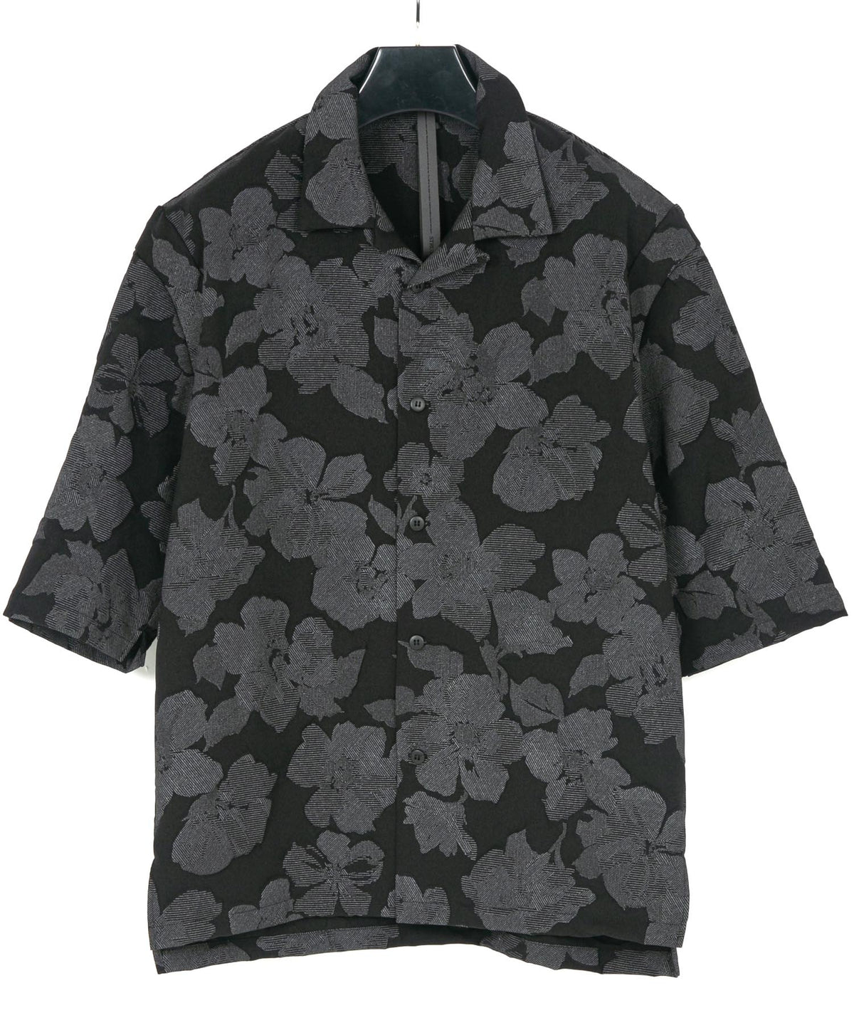 3D Printed Polyester Twill Open-necked half-Sleeve Shirts / BLACK