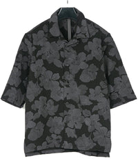 3D Printed Polyester Twill Open-necked half-Sleeve Shirts / BLACK