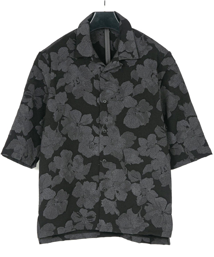ポリエステル ツイル 3D プリント 5分袖 開襟シャツ / BLACK
