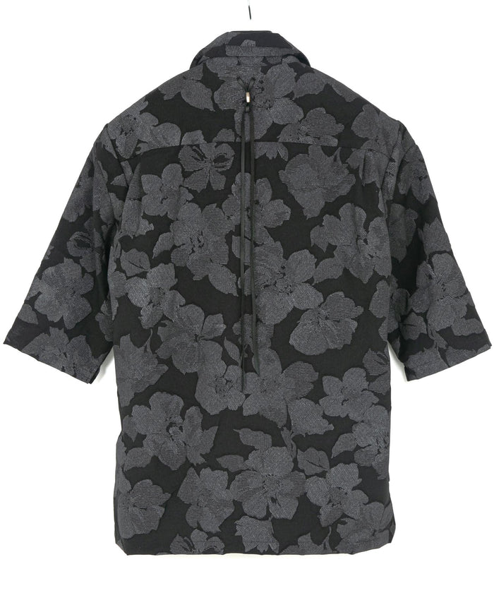 ポリエステル ツイル 3D プリント 5分袖 開襟シャツ / BLACK