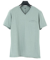 Natural Soft Cotton V neck T-shirt - BLUE GRAY