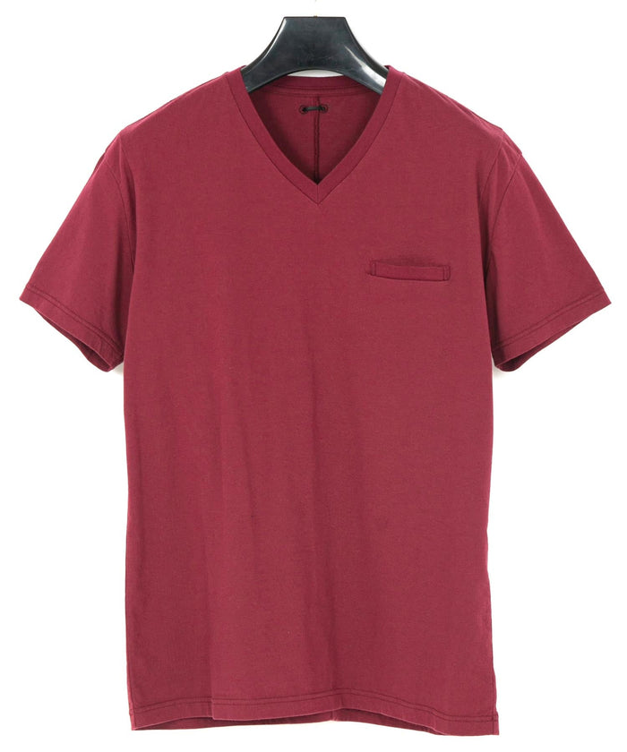 30/-ナチュラルソフト天竺 Vネック Tシャツ - WINE
