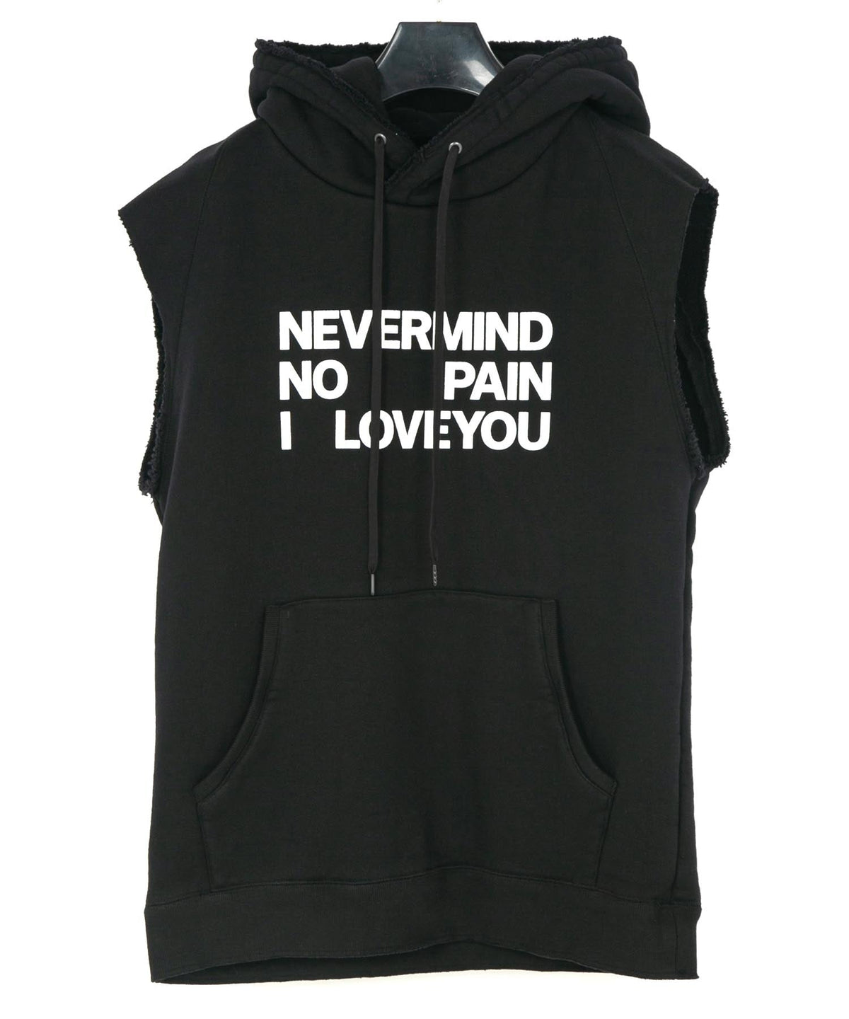 Tight Tension Heavy Weight Cotton Pile Fleece Sleeveless Hoodie - BLACK