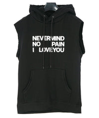 Tight Tension Heavy Weight Cotton Pile Fleece Sleeveless Hoodie - BLACK