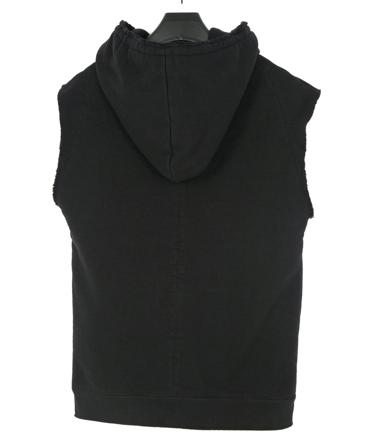 Tight Tension Heavy Weight Cotton Pile Fleece Sleeveless Hoodie - BLACK