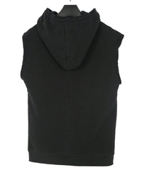 Tight Tension Heavy Weight Cotton Pile Fleece Sleeveless Hoodie - BLACK