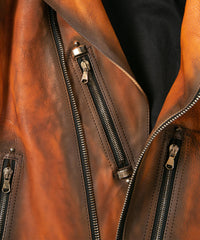 Japan Vegetable Full tanned Calf skin Garment Burning Dyed "HI-FLYER" Double Riders - SUNBURST