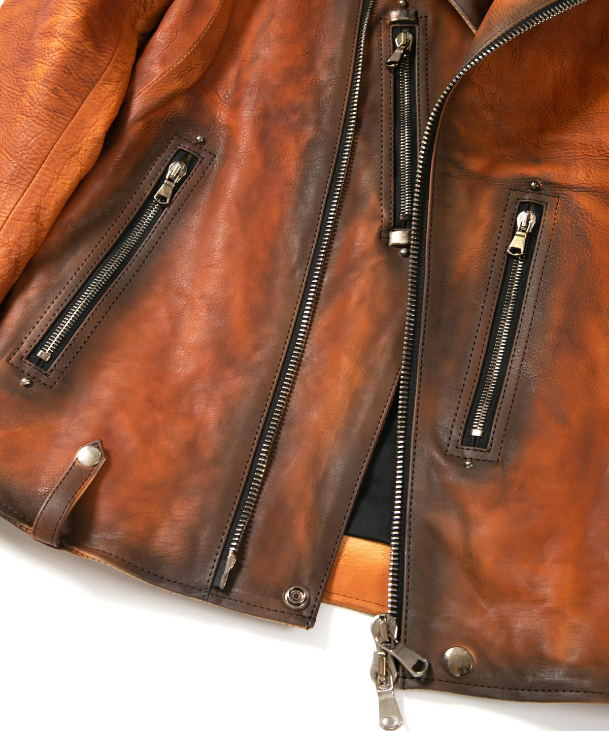 Japan Vegetable Full tanned Calf skin Garment Burning Dyed "HI-FLYER" Double Riders - SUNBURST
