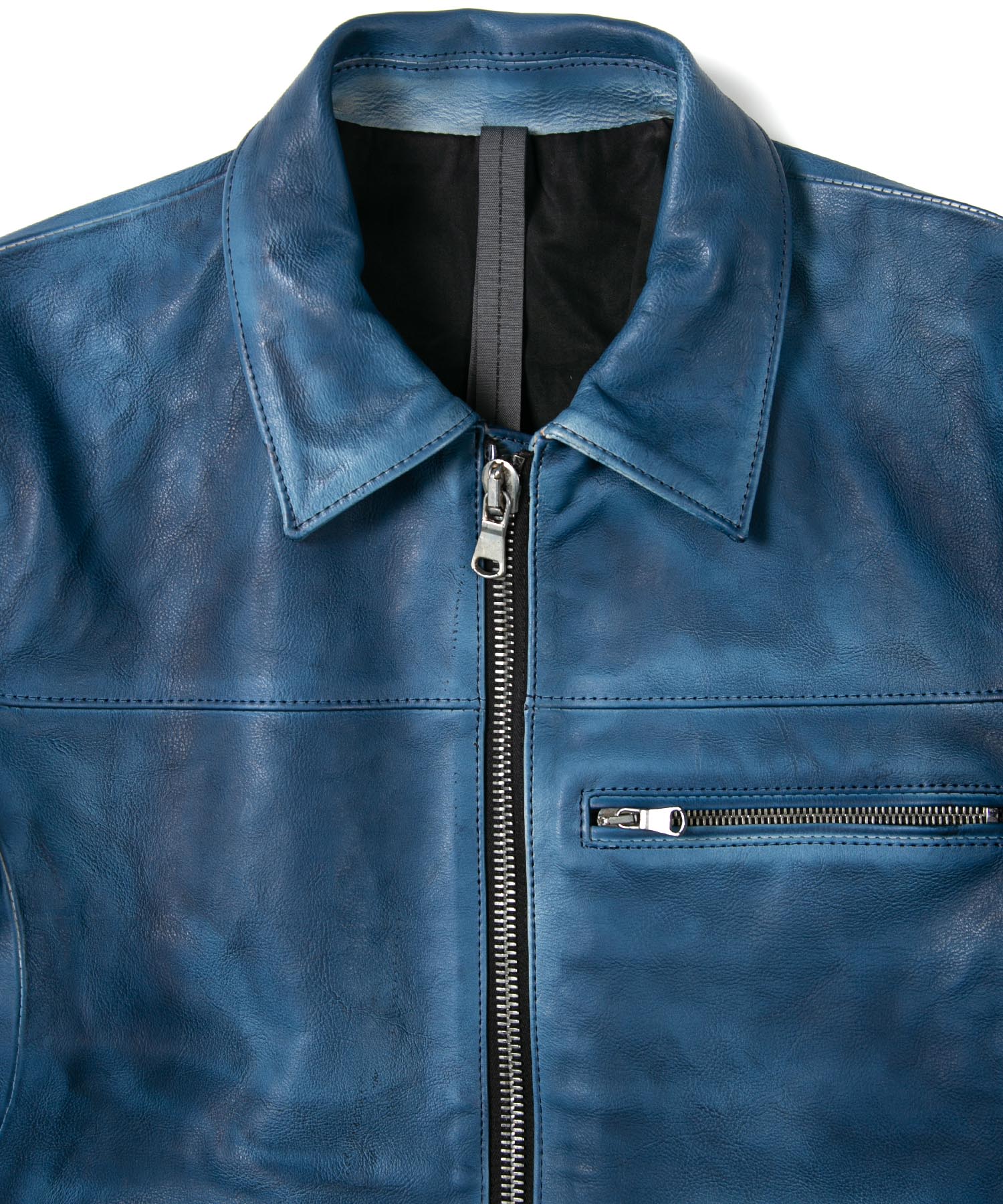 Load image into Gallery viewer, Japan Vegetable Full tanned Calf skin Garment Burning Dyed &quot;FEVER&quot; Single Riders / BLUE