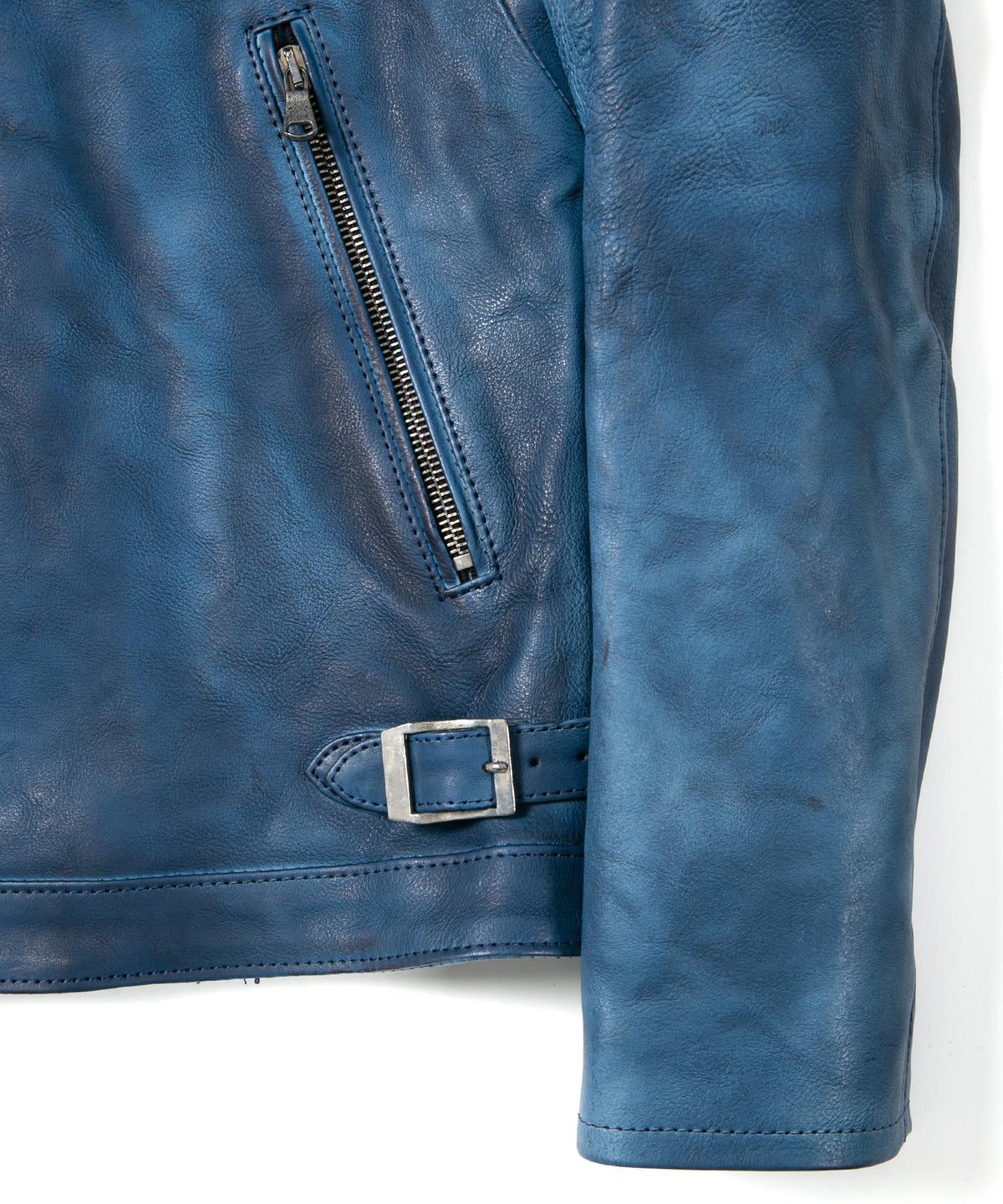 Japan Vegetable Full tanned Calf skin Garment Burning Dyed "FEVER" Single Riders / BLUE