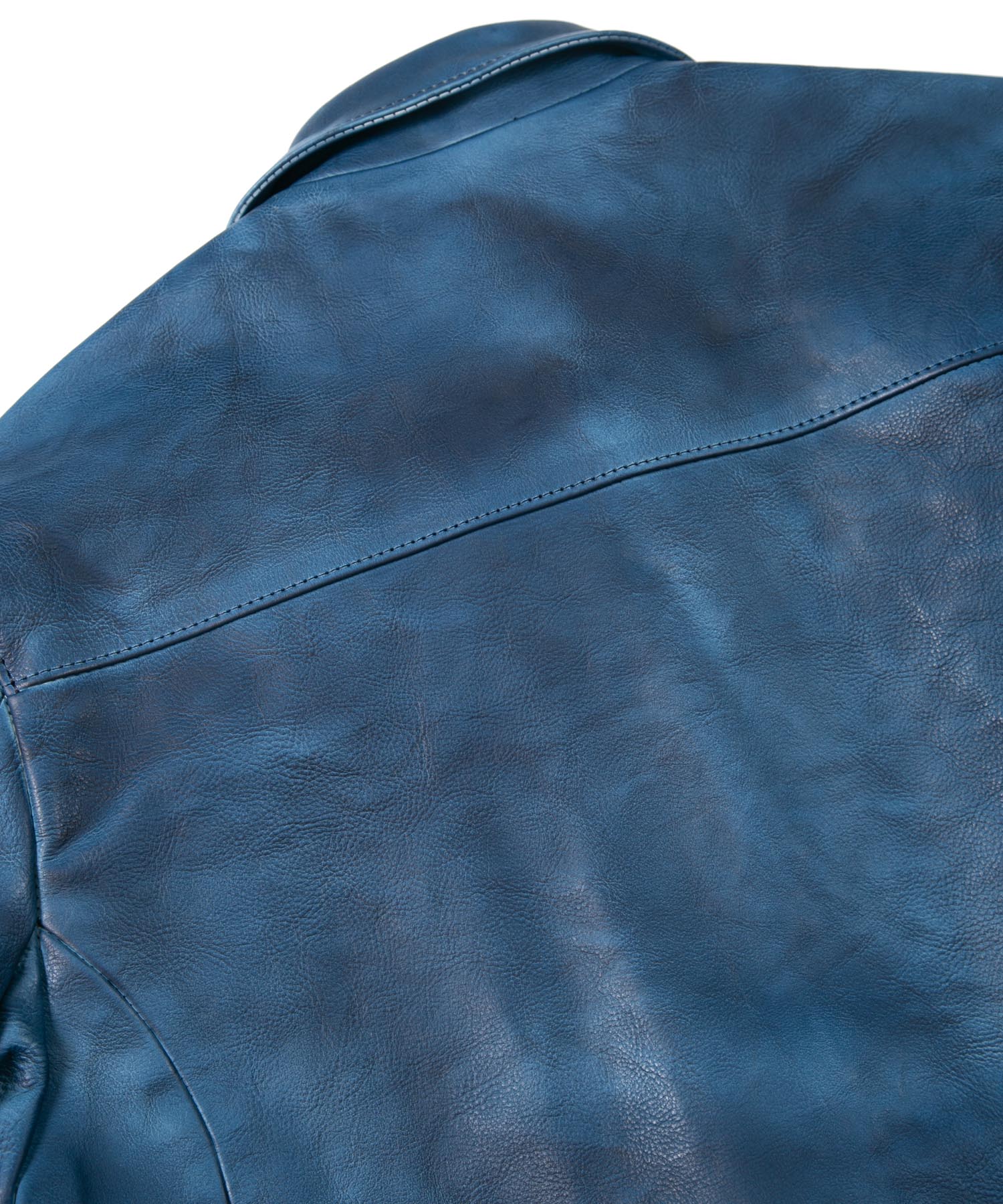 画像をギャラリービューアに読み込む, フルタンニン鞣し ジャパンカーフスキン Burning dyed - 製品燃焼染め FEVER シングルライダースジャケット - BLUE
