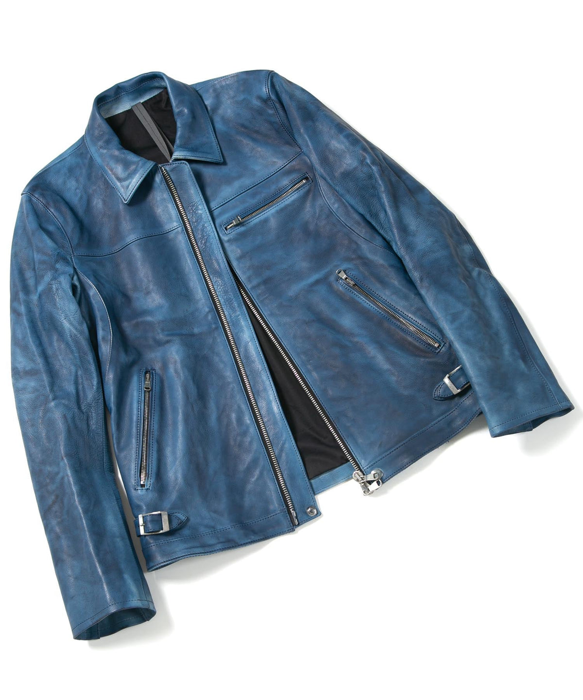 Japan Vegetable Full tanned Calf skin Garment Burning Dyed "FEVER" Single Riders / BLUE