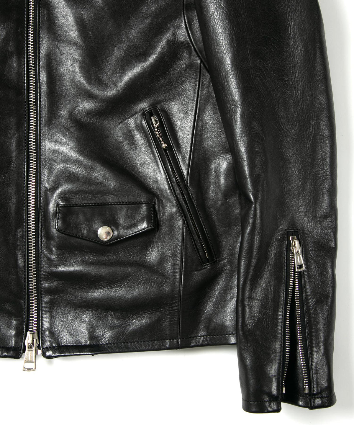 STRUM × DeeTA フルタンニン ホースハイド ヴィンテージワックス VINCENTS DeeTA EDITION シングルライダースジャケット - BLACK