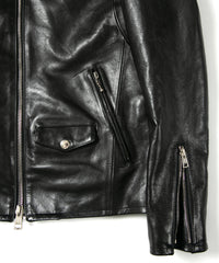 STRUM × DeeTA フルタンニン ホースハイド ヴィンテージワックス VINCENTS DeeTA EDITION シングルライダースジャケット - BLACK