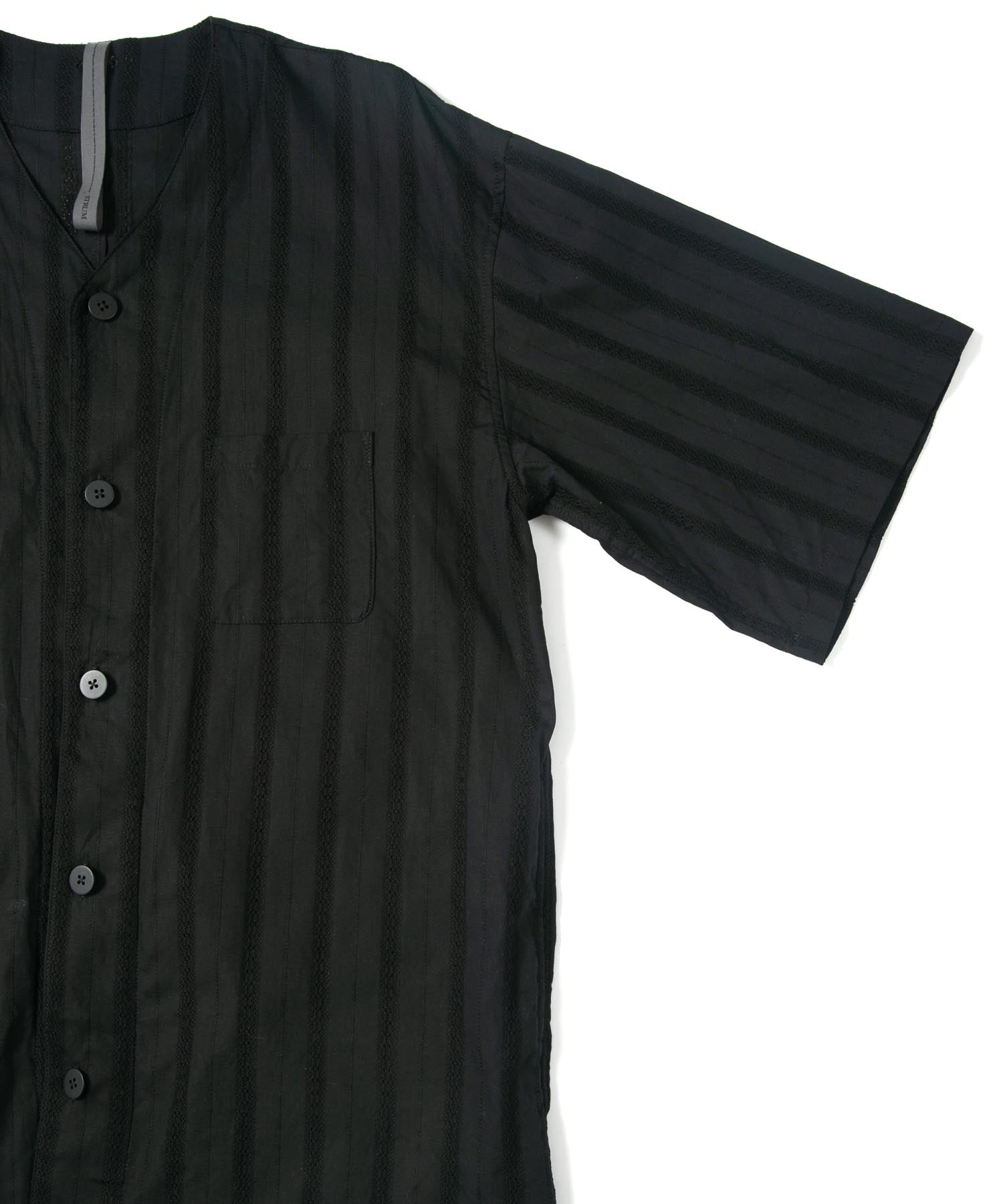 Load image into Gallery viewer, Stripe Cotton Leno Cloth Baggy No-collor Shirts / BLACK