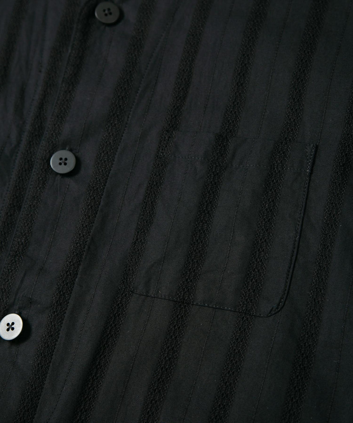 Stripe Cotton Leno Cloth Baggy No-collor Shirts / BLACK