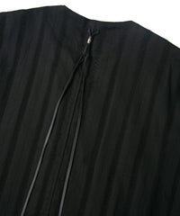 Stripe Cotton Leno Cloth Baggy No-collor Shirts / BLACK