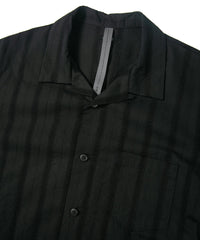 Stripe Cotton Leno Cloth Open-necked Short-Sleeve Shirts / BLACK