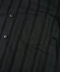 Stripe Cotton Leno Cloth Open-necked Short-Sleeve Shirts / BLACK