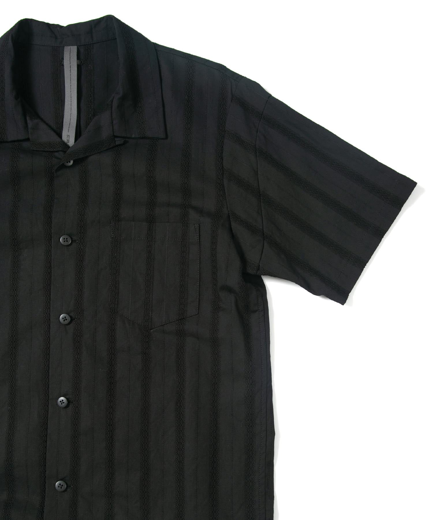 画像をギャラリービューアに読み込む, カラミ織り ストライプ 開襟半袖シャツ / BLACK