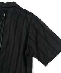 Stripe Cotton Leno Cloth Open-necked Short-Sleeve Shirts / BLACK