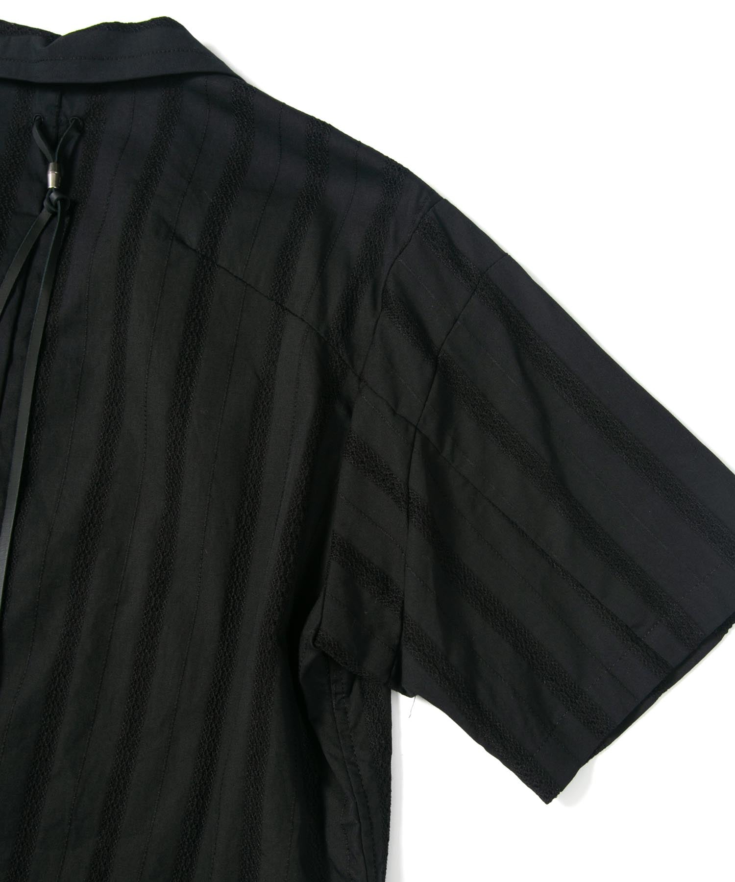 Load image into Gallery viewer, Stripe Cotton Leno Cloth Open-necked Short-Sleeve Shirts / BLACK