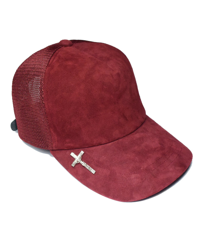 LEATHER MESH CAP - BURGUNDY