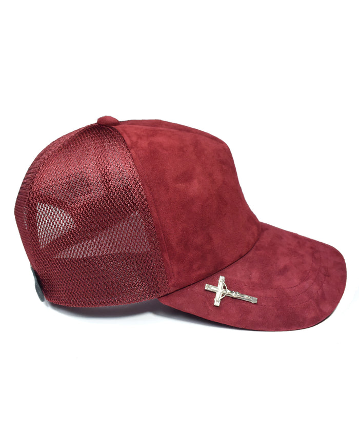LEATHER MESH CAP - BURGUNDY