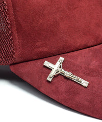LEATHER MESH CAP - BURGUNDY