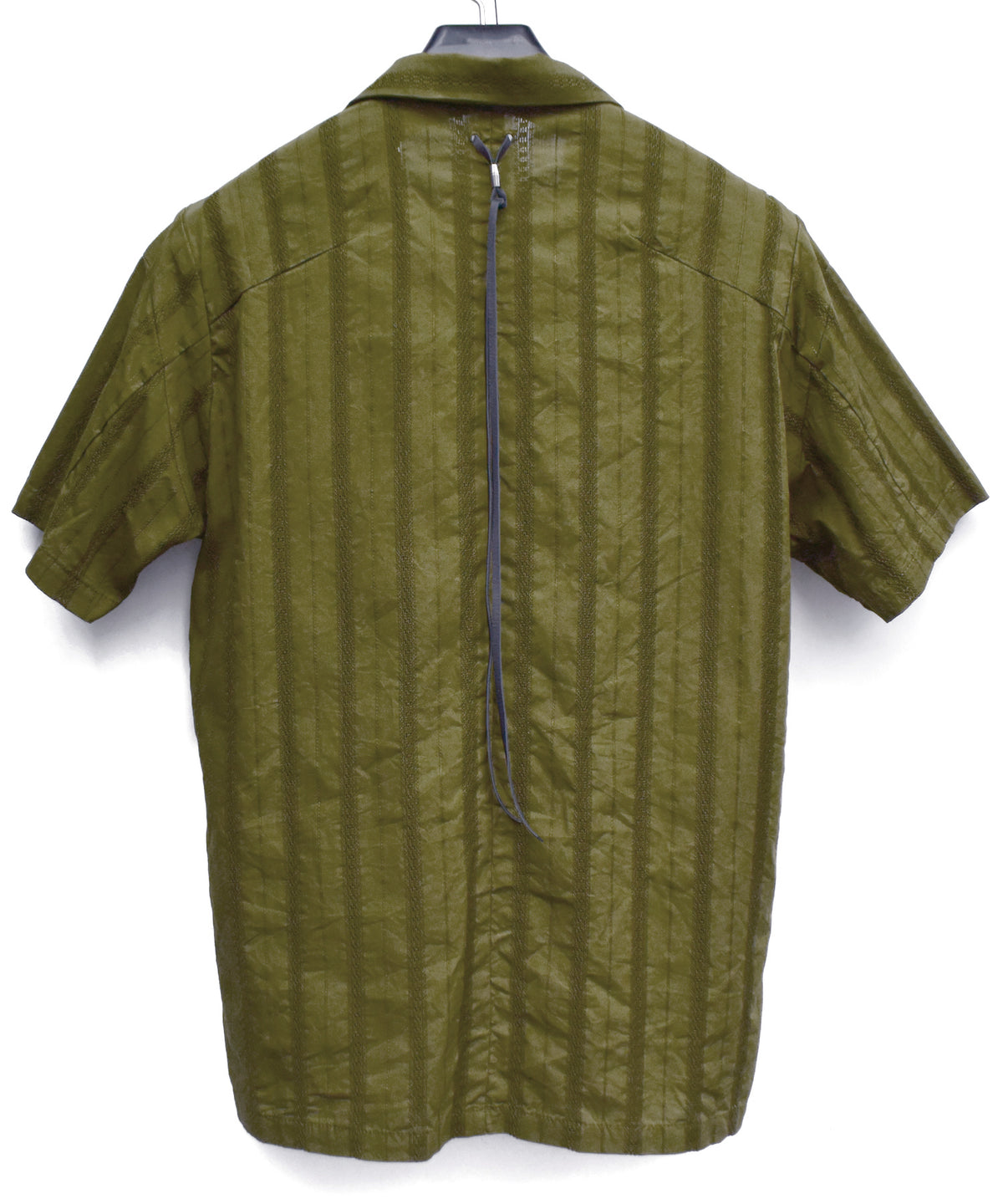 Stripe Cotton Leno Cloth Open-necked Short-Sleeve Shirts / KHAKI