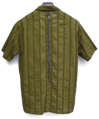 Stripe Cotton Leno Cloth Open-necked Short-Sleeve Shirts / KHAKI