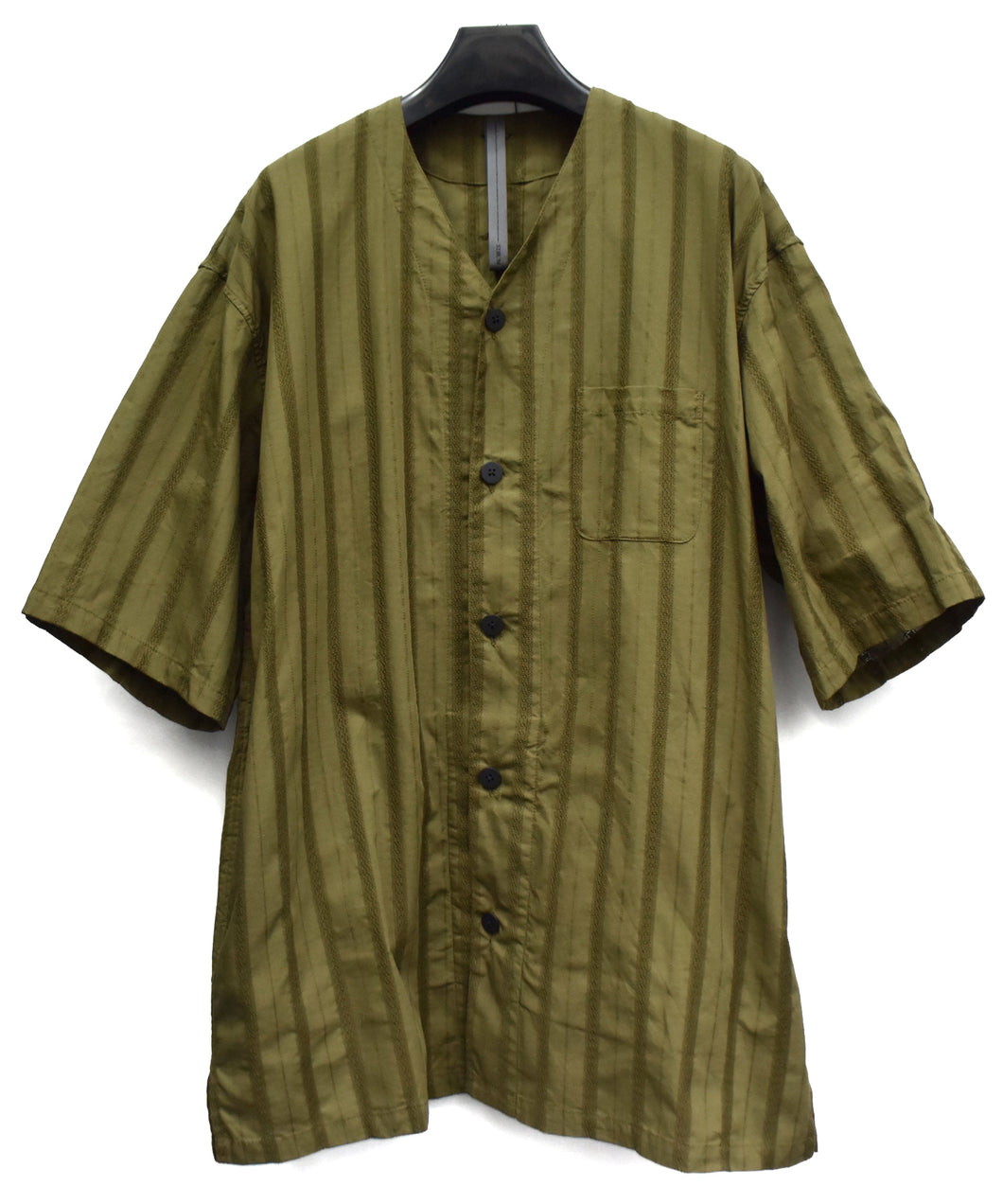 カラミ織り ストライプ 5分袖 ダボシャツ / KHAKI