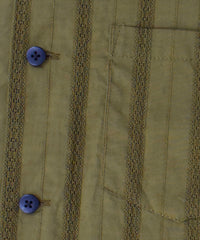 Stripe Cotton Leno Cloth Open-necked Short-Sleeve Shirts / KHAKI