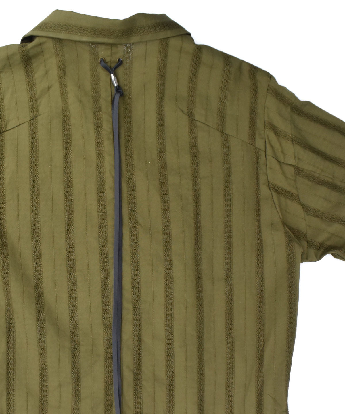 Stripe Cotton Leno Cloth Open-necked Short-Sleeve Shirts / KHAKI