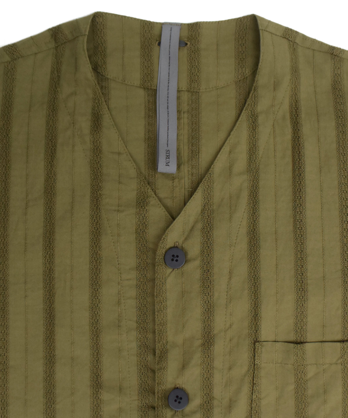 Stripe Cotton Leno Cloth Baggy No-collor Shirts / KHAKI