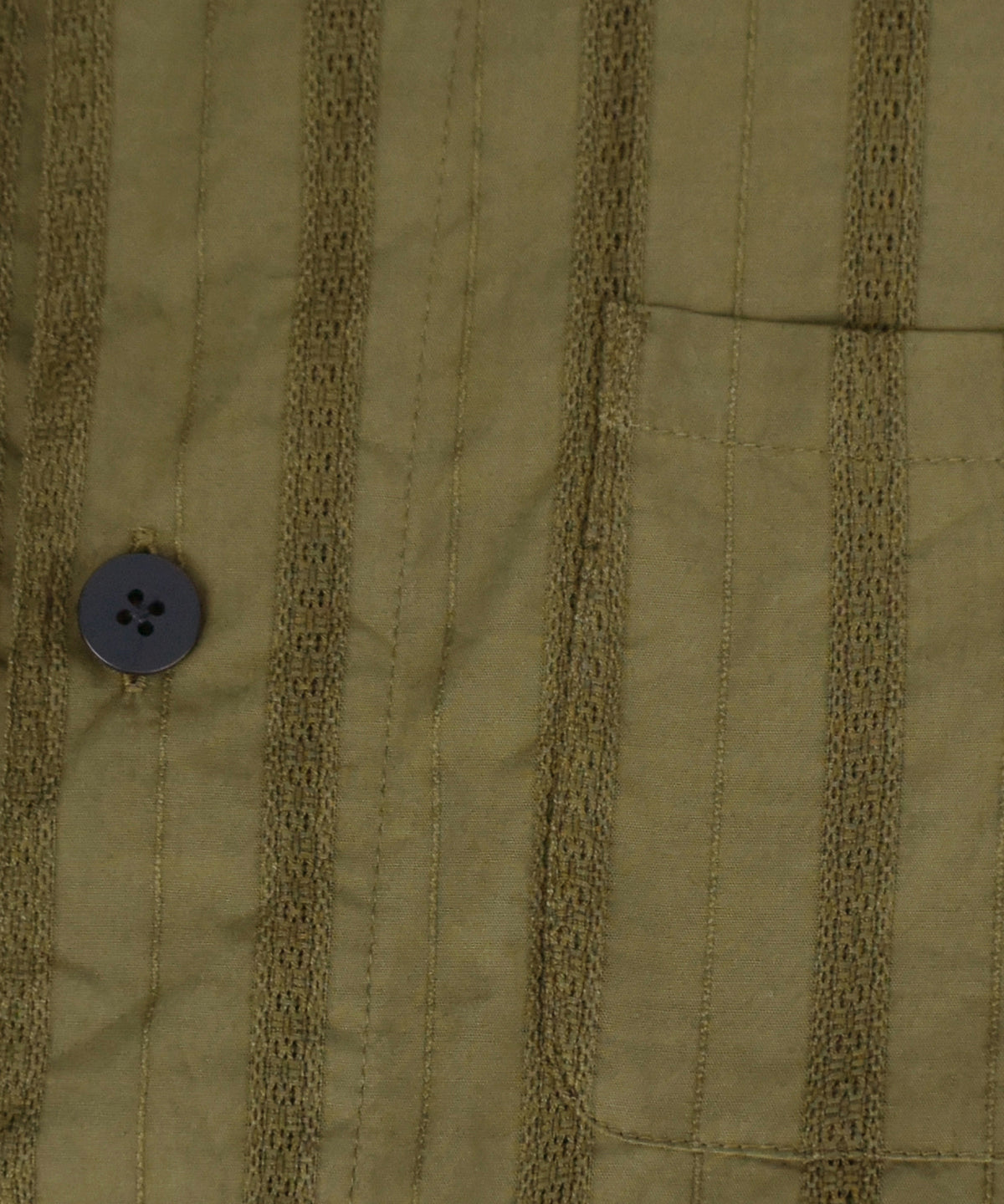 Stripe Cotton Leno Cloth Baggy No-collor Shirts / KHAKI