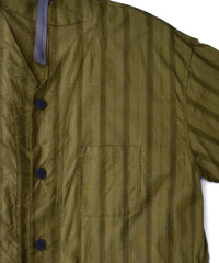 Load image into Gallery viewer, Stripe Cotton Leno Cloth Baggy No-collor Shirts / KHAKI