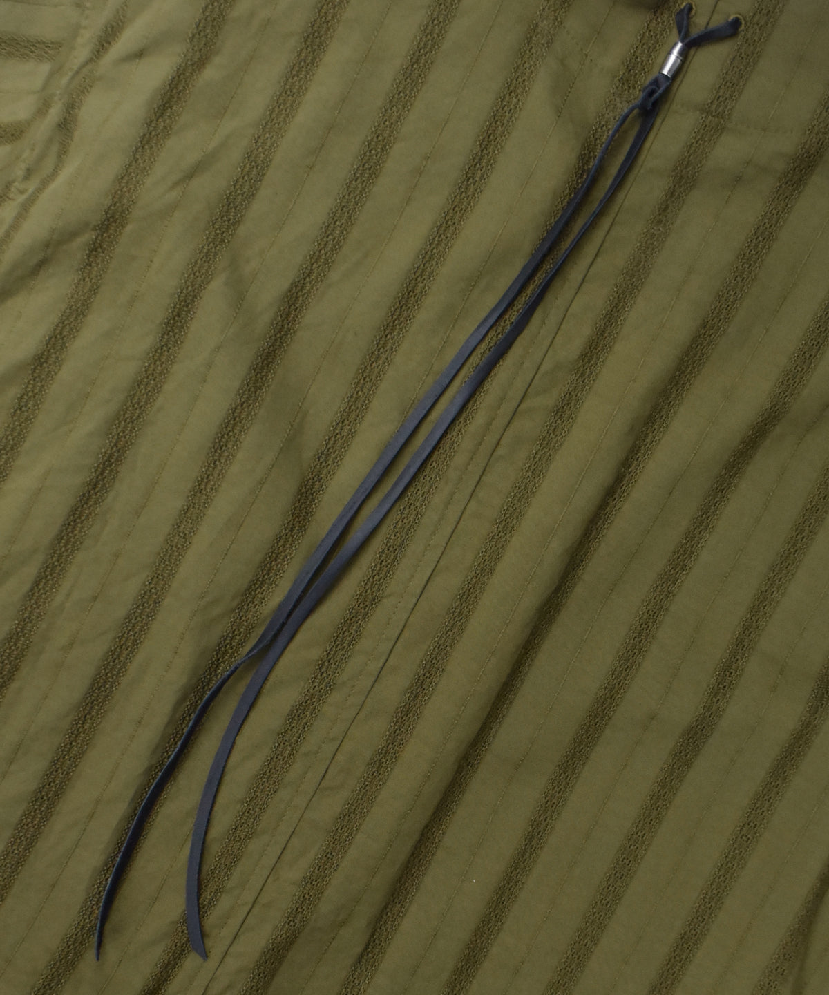 Stripe Cotton Leno Cloth Baggy No-collor Shirts / KHAKI