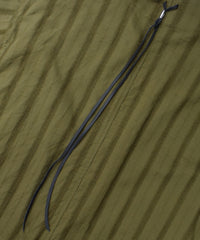 Stripe Cotton Leno Cloth Baggy No-collor Shirts / KHAKI