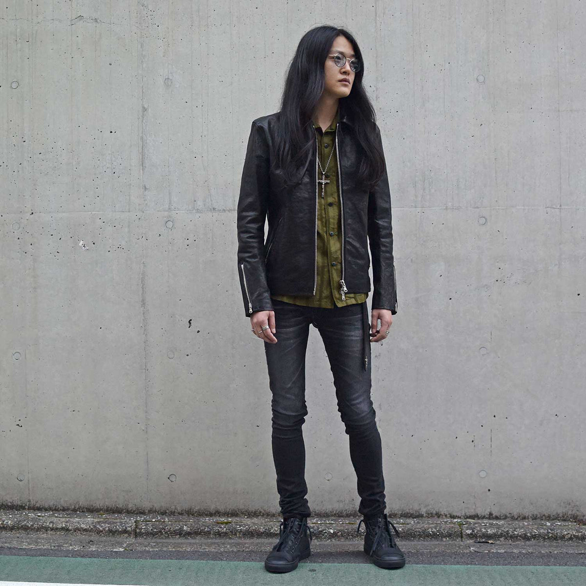 Stripe Cotton Leno Cloth Open-necked Short-Sleeve Shirts / KHAKI