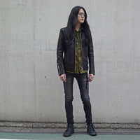 Stripe Cotton Leno Cloth Open-necked Short-Sleeve Shirts / KHAKI