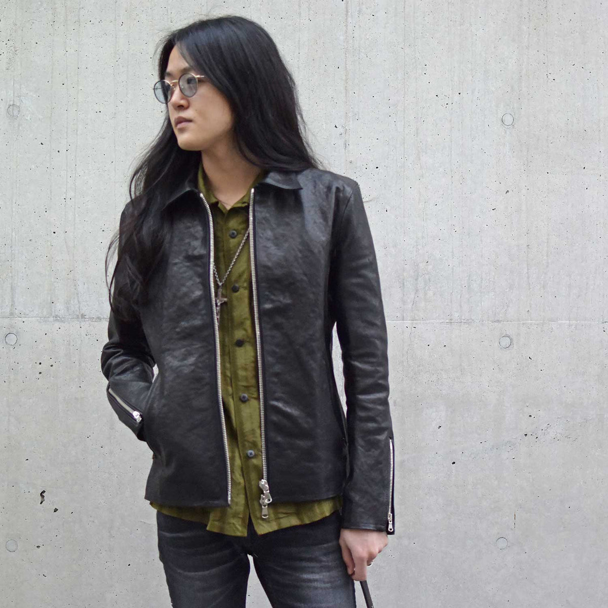 Stripe Cotton Leno Cloth Open-necked Short-Sleeve Shirts / KHAKI