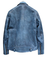 フルタンニン鞣し ジャパンカーフスキン Burning dyed - 燃焼製品染め HI-FLYER ダブルライダースジャケット - BLUE