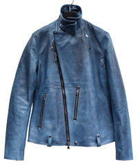 フルタンニン鞣し ジャパンカーフスキン Burning dyed - 燃焼製品染め HI-FLYER ダブルライダースジャケット - BLUE