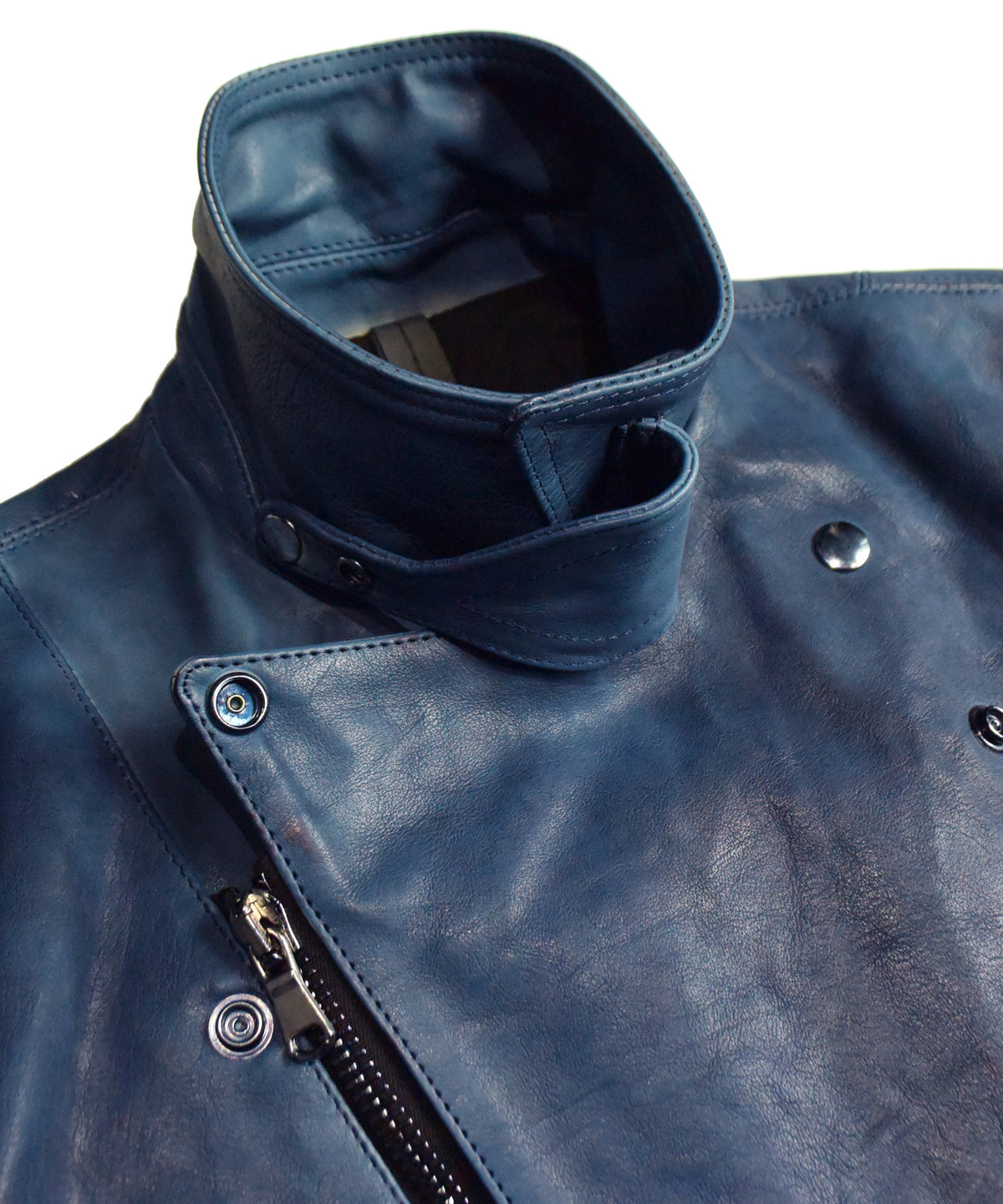 フルタンニン鞣し ジャパンカーフスキン Burning dyed - 燃焼製品染め HI-FLYER ダブルライダースジャケット - BLUE