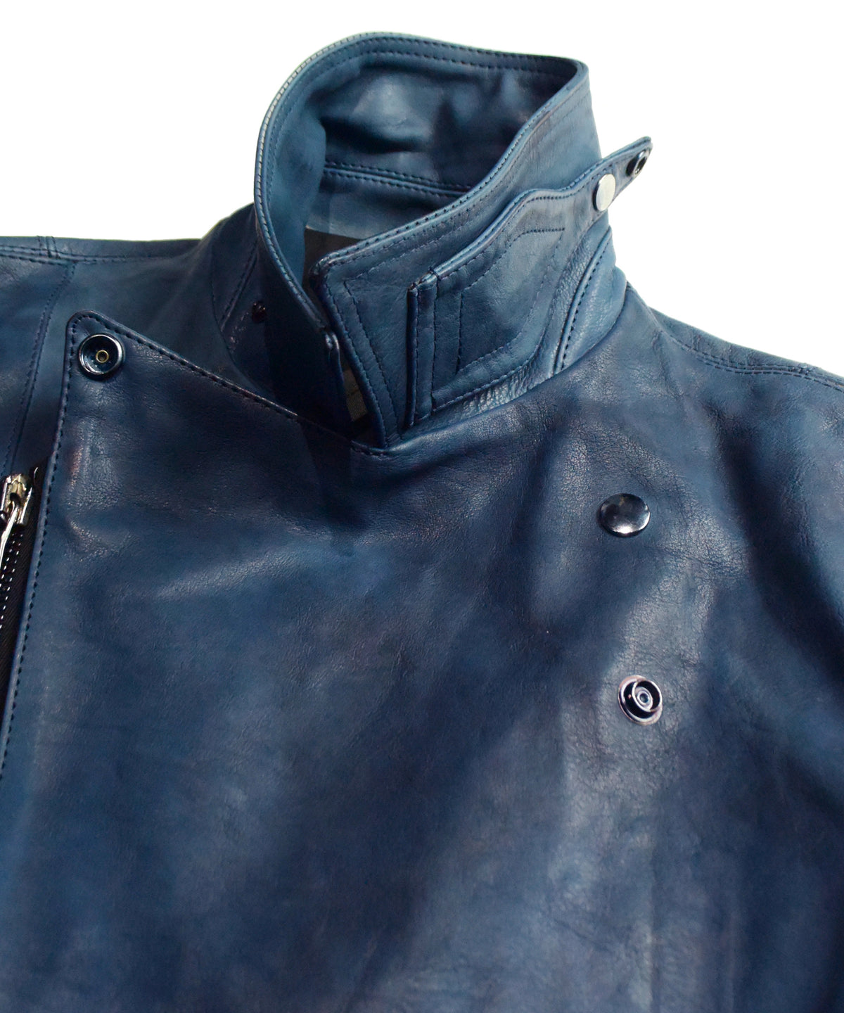 フルタンニン鞣し ジャパンカーフスキン Burning dyed - 燃焼製品染め HI-FLYER ダブルライダースジャケット - BLUE