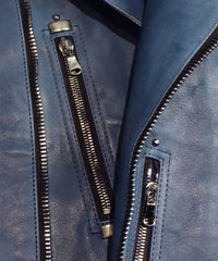 フルタンニン鞣し ジャパンカーフスキン Burning dyed - 燃焼製品染め HI-FLYER ダブルライダースジャケット - BLUE