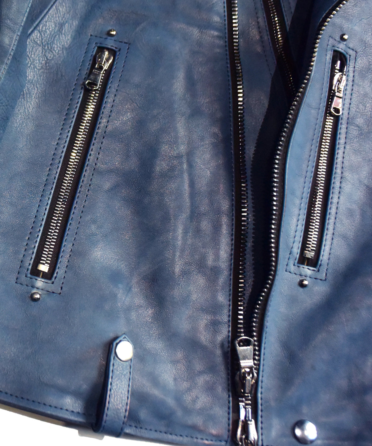 フルタンニン鞣し ジャパンカーフスキン Burning dyed - 燃焼製品染め HI-FLYER ダブルライダースジャケット - BLUE