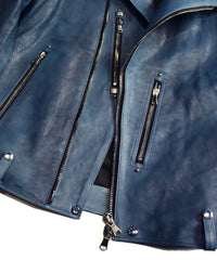 フルタンニン鞣し ジャパンカーフスキン Burning dyed - 燃焼製品染め HI-FLYER ダブルライダースジャケット - BLUE