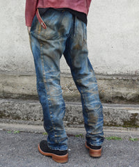 2店舗限定 12.5oz オーガニックコットン ストレッチデニム BOXY IGGY ボックスワイドストレート Burnyard（バーンヤード）加工 - INDIGO